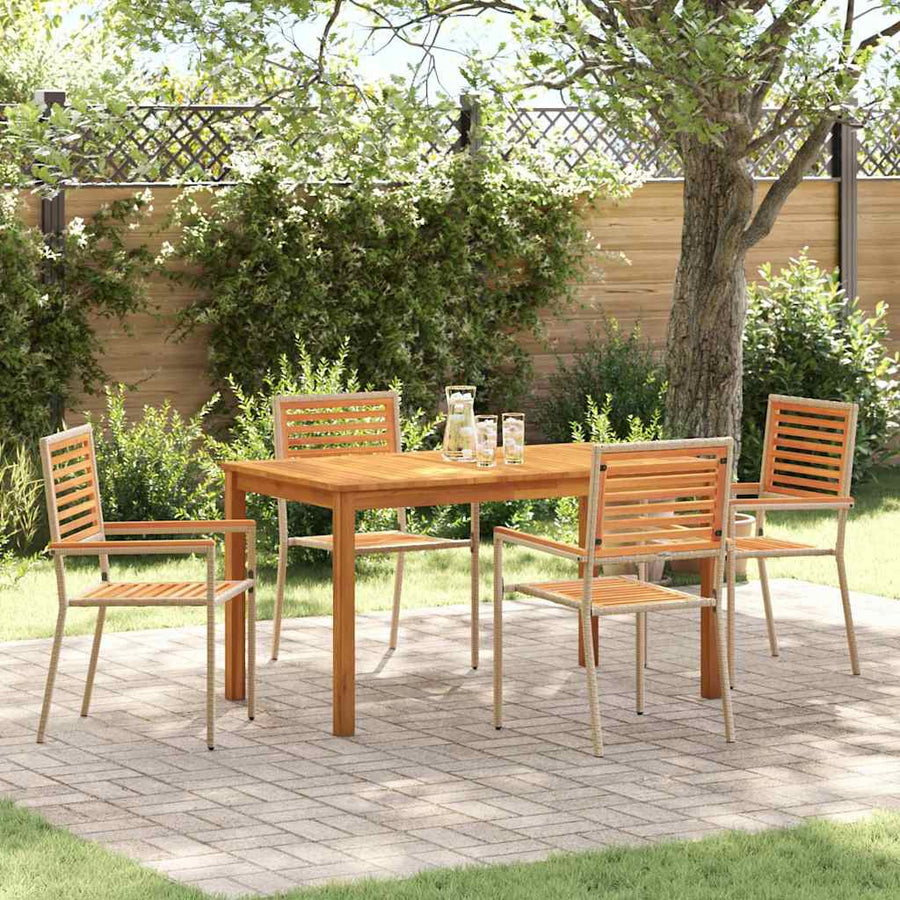Tuin eettafelset 5 pcs Beige Massief Acaciahout