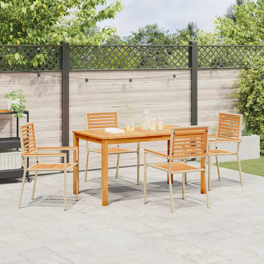 Tuin eettafelset 5 pcs Beige Massief Acaciahout