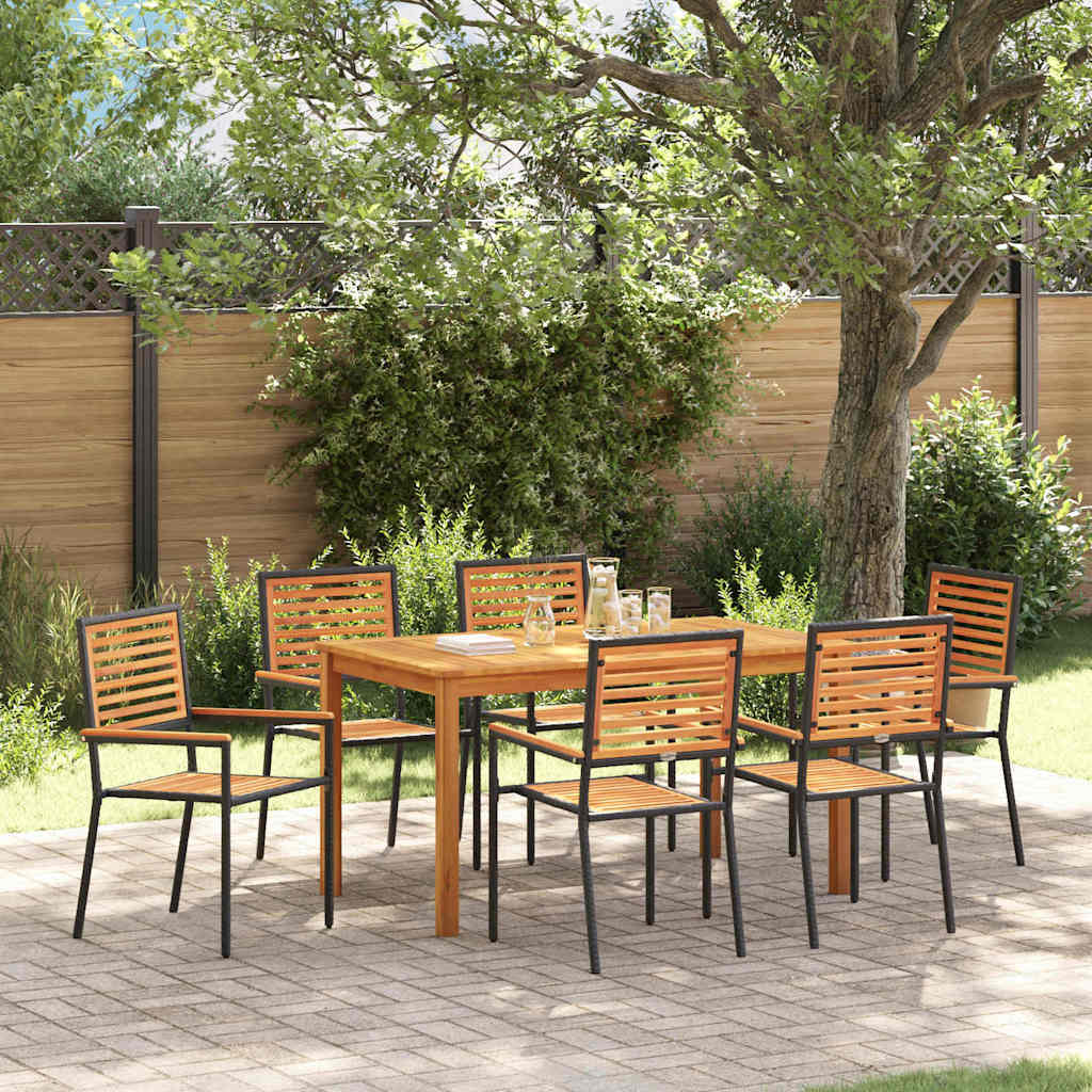 Tuin eettafelset 7 pcs Zwart Massief Acaciahout