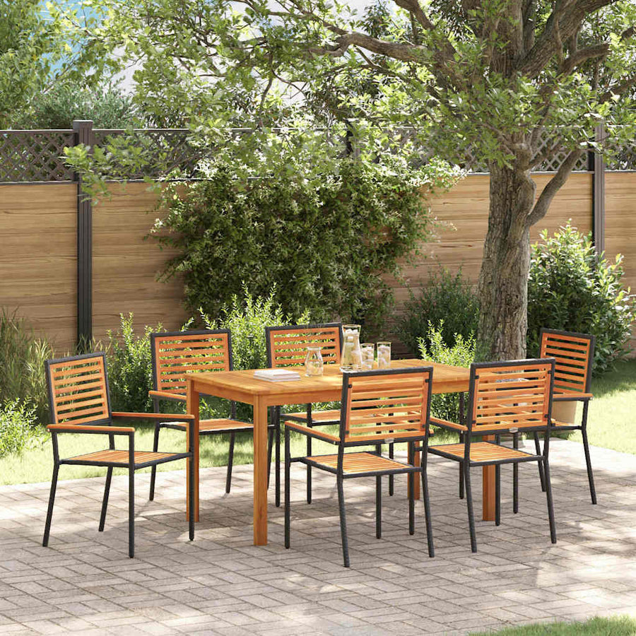 Tuin eettafelset 7 pcs Zwart Massief Acaciahout