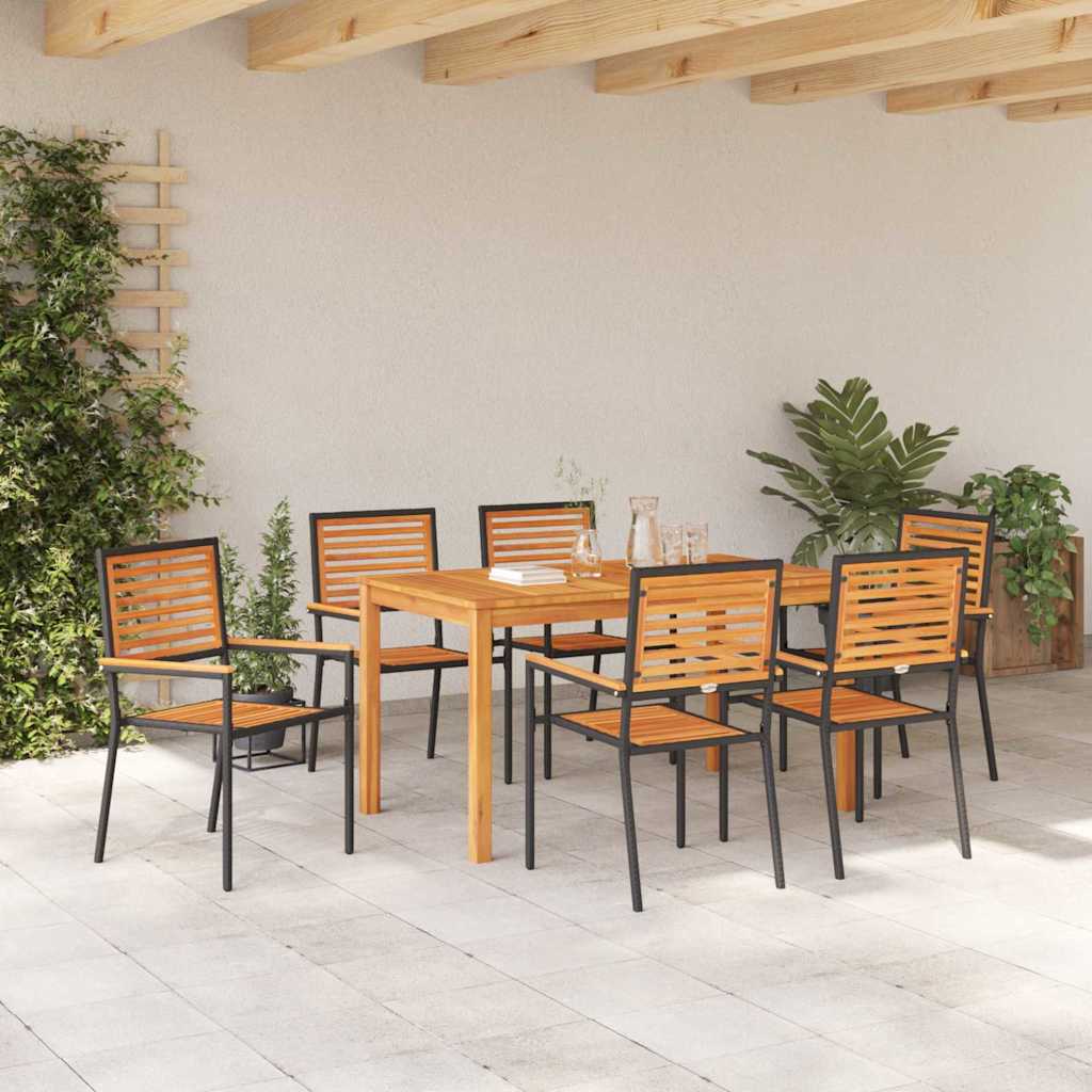 Tuin eettafelset 7 pcs Zwart Massief Acaciahout