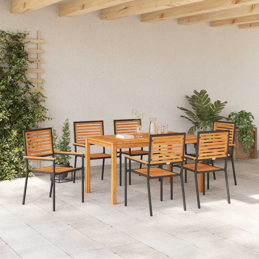 Tuin eettafelset 7 pcs Zwart Massief Acaciahout