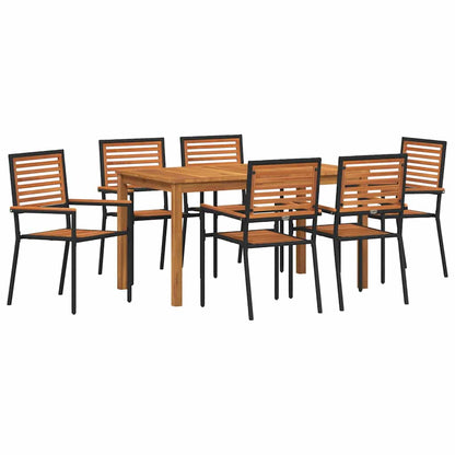 Tuin eettafelset 7 pcs Zwart Massief Acaciahout