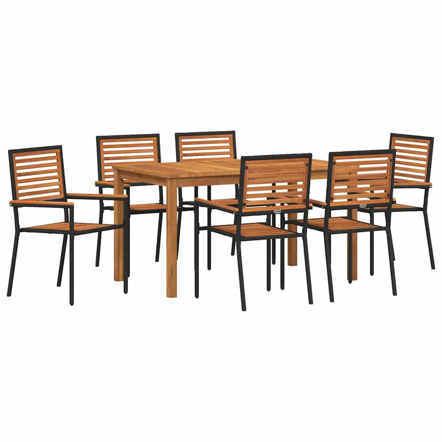 Tuin eettafelset 7 pcs Zwart Massief Acaciahout
