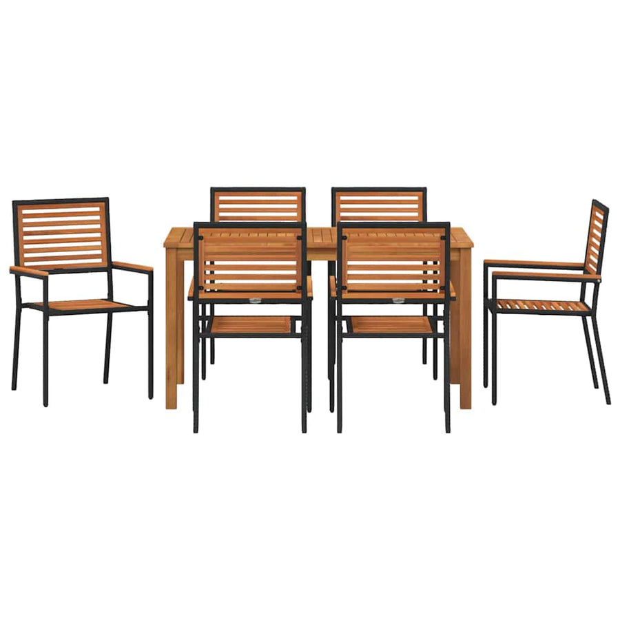Tuin eettafelset 7 pcs Zwart Massief Acaciahout