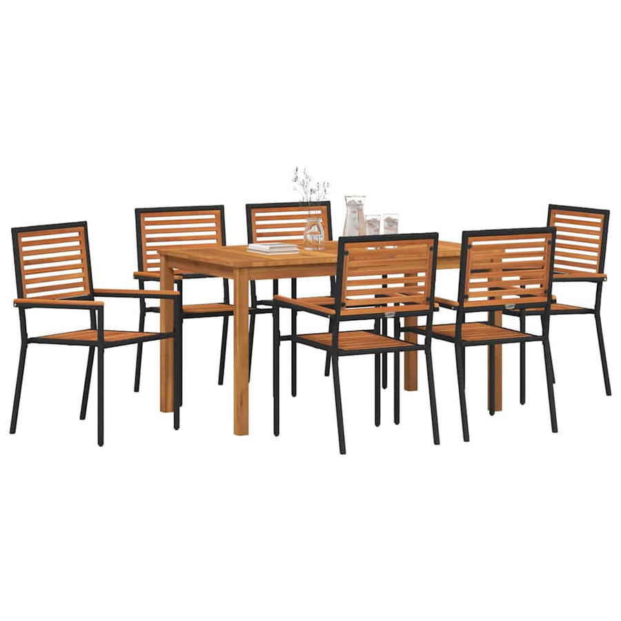 Tuin eettafelset 7 pcs Zwart Massief Acaciahout
