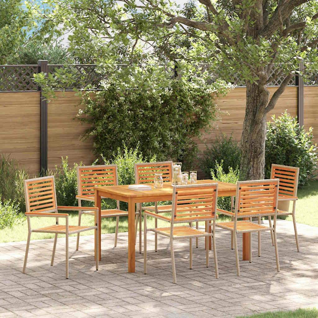 Tuin eettafelset 7 pcs Beige Massief Acaciahout