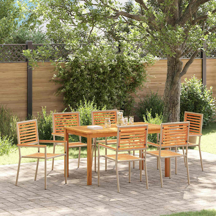 Tuin eettafelset 7 pcs Beige Massief Acaciahout
