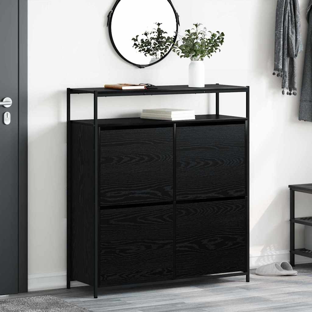 Schoenenkast Zwart Eiken 100 x 34 x 112 cm Bewerkt hout