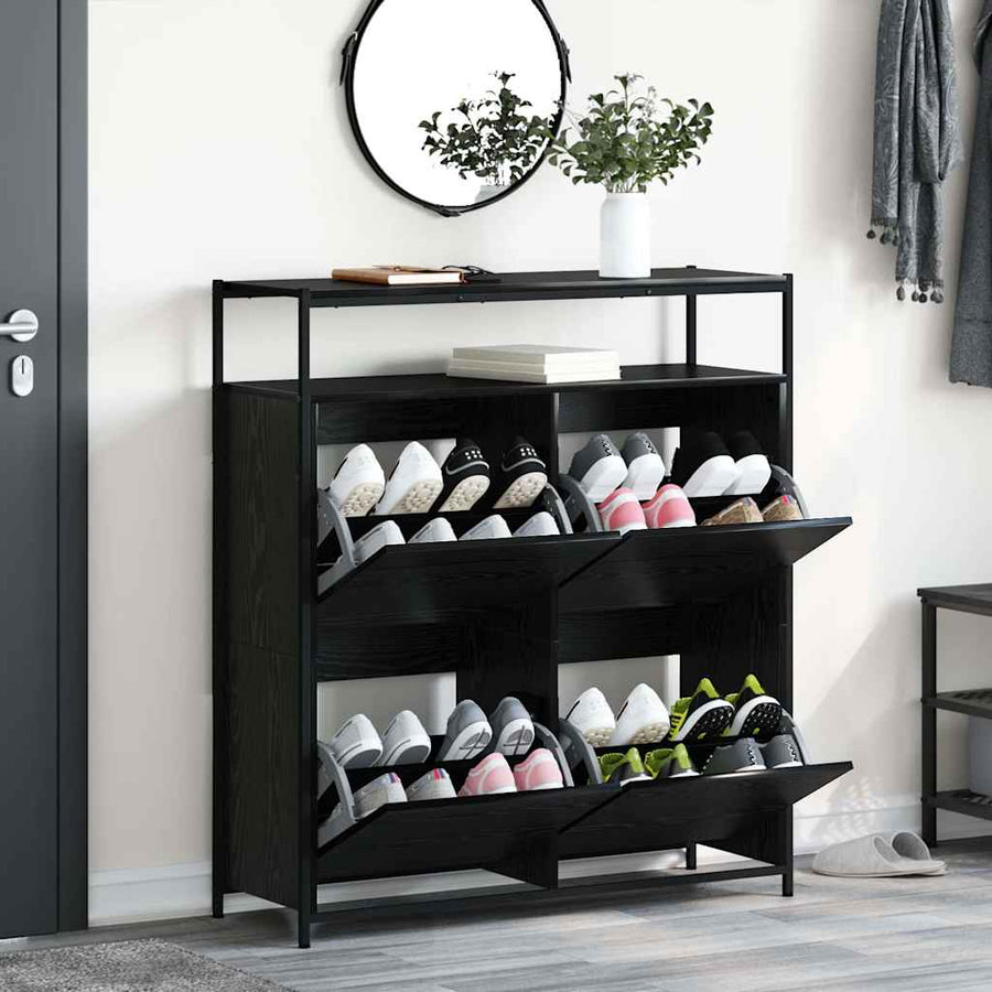 Schoenenkast Zwart Eiken 100 x 34 x 112 cm Bewerkt hout