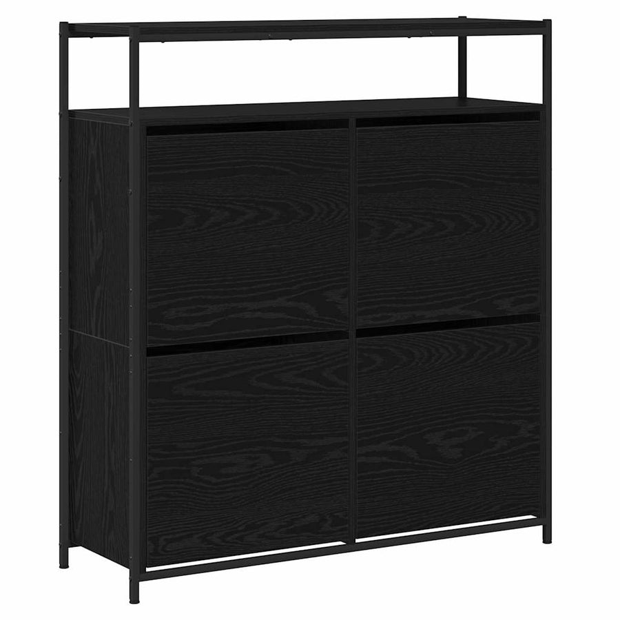 Schoenenkast Zwart Eiken 100 x 34 x 112 cm Bewerkt hout