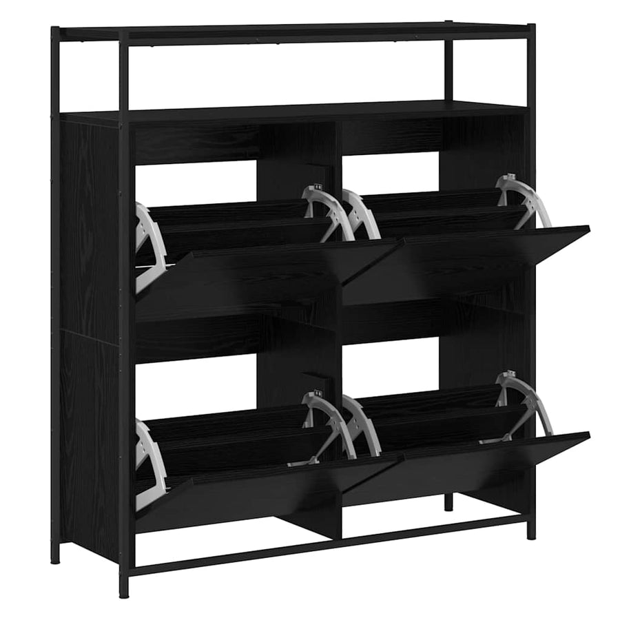 Schoenenkast Zwart Eiken 100 x 34 x 112 cm Bewerkt hout