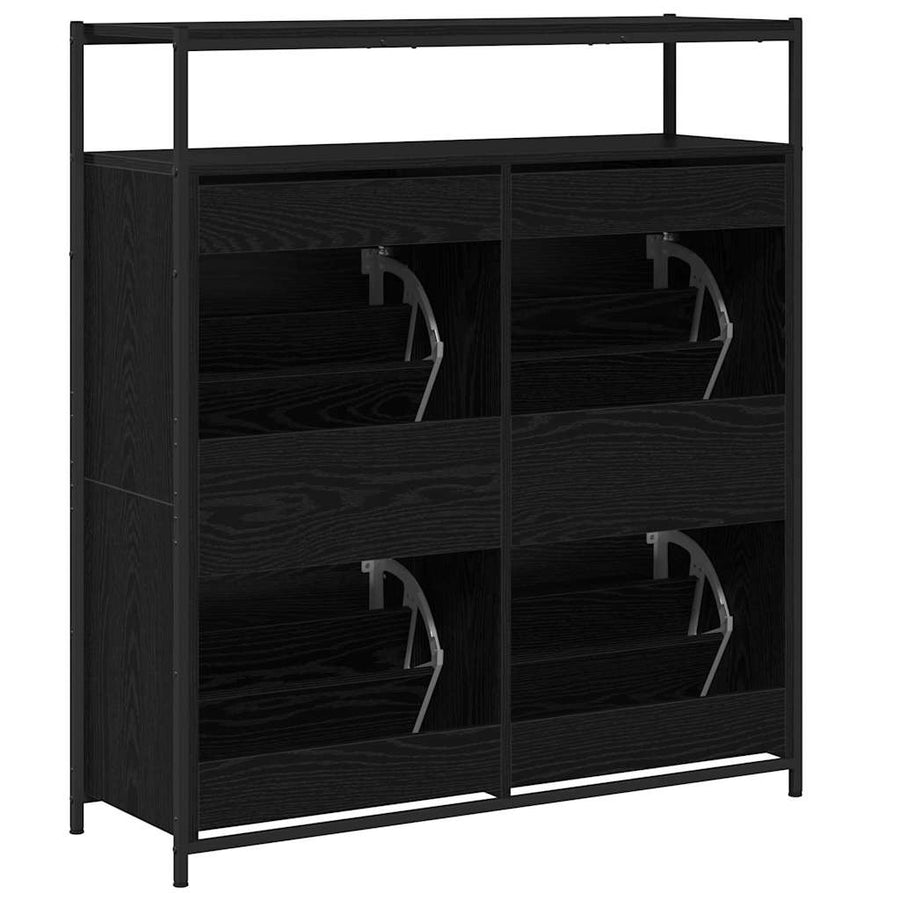 Schoenenkast Zwart Eiken 100 x 34 x 112 cm Bewerkt hout