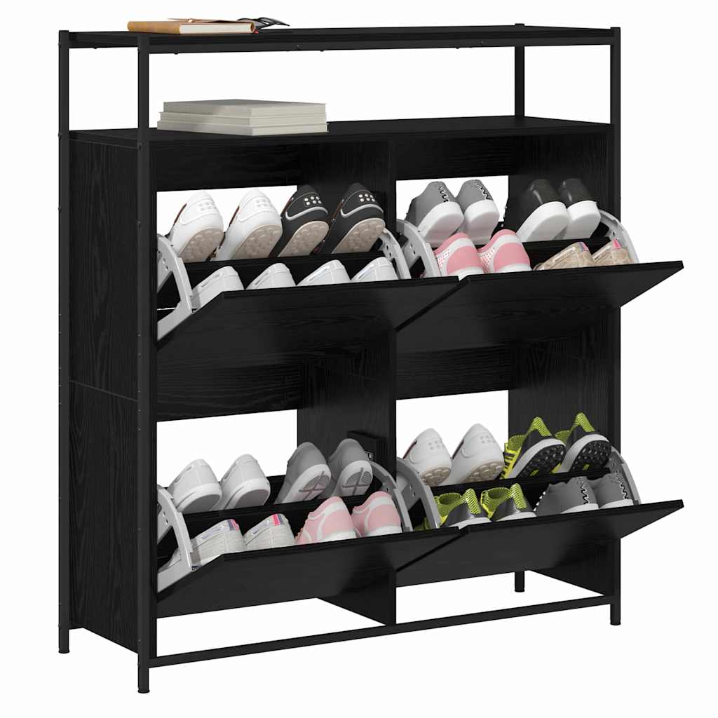 Schoenenkast Zwart Eiken 100 x 34 x 112 cm Bewerkt hout