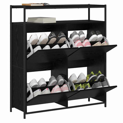 Schoenenkast Zwart Eiken 100 x 34 x 112 cm Bewerkt hout