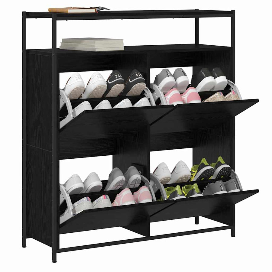 Schoenenkast Zwart Eiken 100 x 34 x 112 cm Bewerkt hout