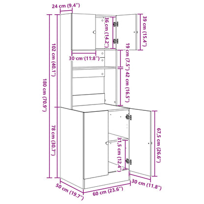 Keukenbuffet met plank 2 pcs Zwart Eiken 60 x 50 x 180 cm