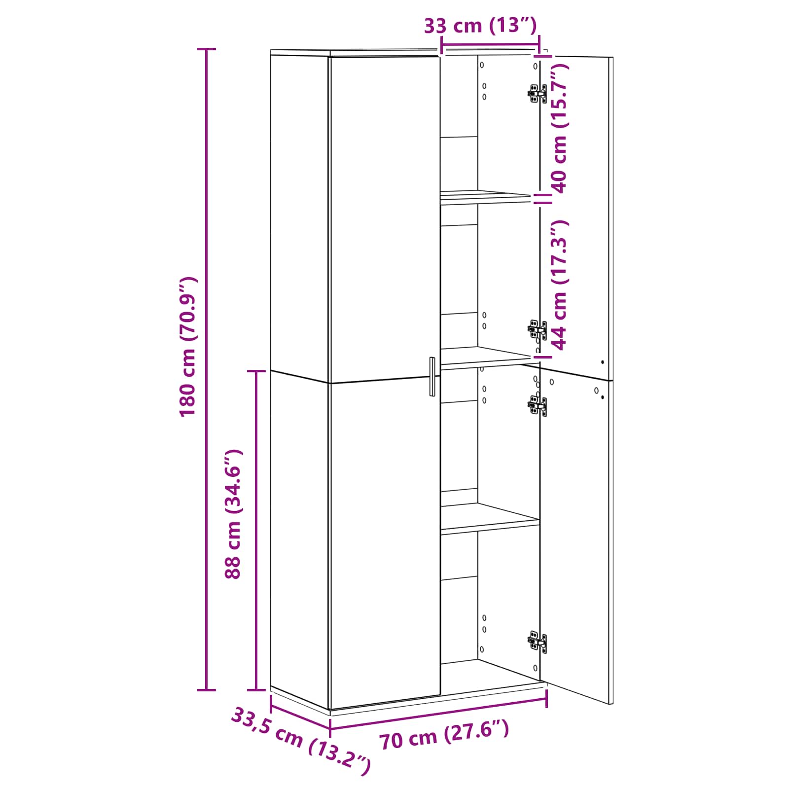 Hoge kast Zwart Eiken 70 x 33.5 x 180 cm Bewerkt hout