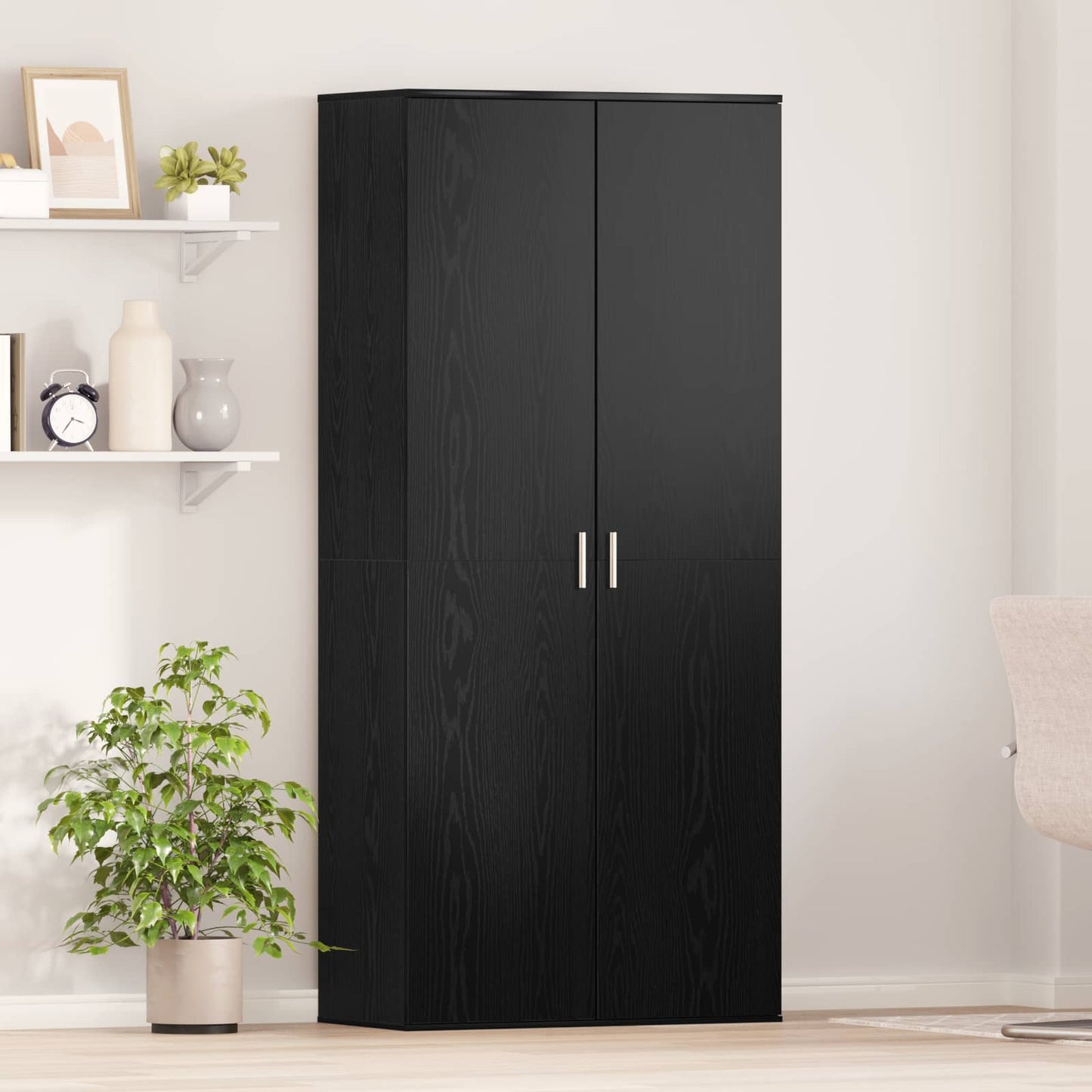 Highboard met plank Zwart eiken 80 x 39 x 178 cm Bewerkt hout