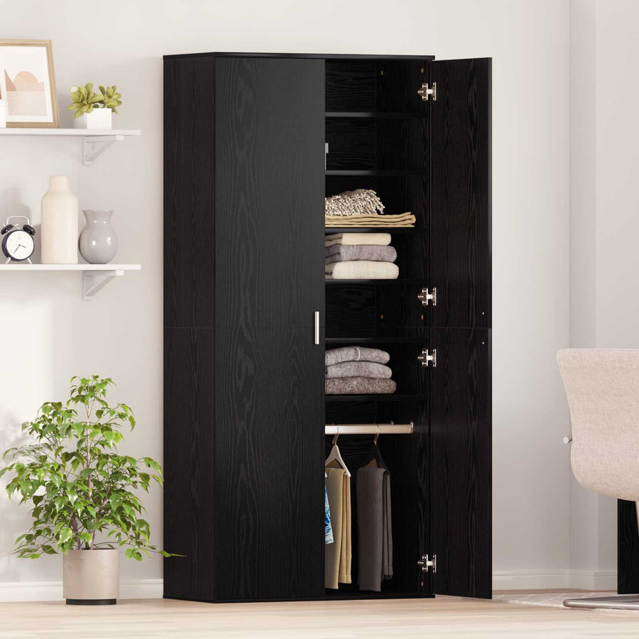 Highboard met plank Zwart eiken 80 x 39 x 178 cm Bewerkt hout