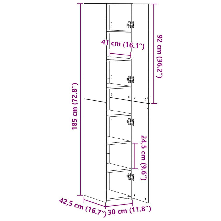 Hoge kast 2 pcs Artisan Eiken 30 x 42,5 x 185 cm