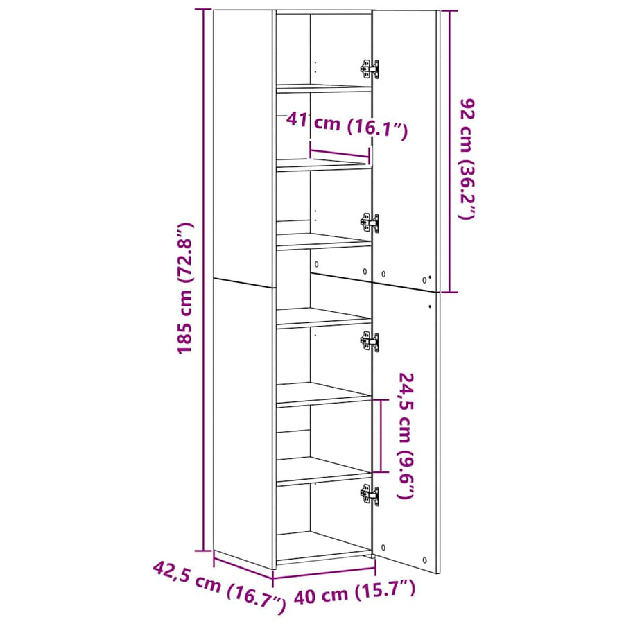 Hoge kast Zwart Eiken 40 x 42,5 x 185 cm