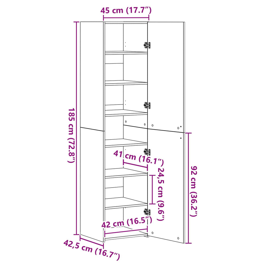 Hoge kast 2 pcs Artisan Eiken 45 x 42,5 x 185 cm