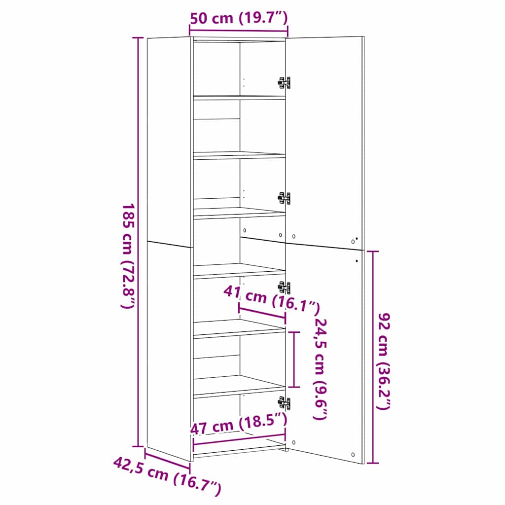 Hoge kast 2 pcs Oudhout 50 x 42,5 x 185 cm