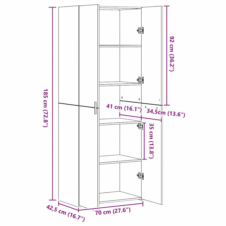 Hoge Kast 70X42.5X185 Cm Gefabriceerd Hout Zwart eiken