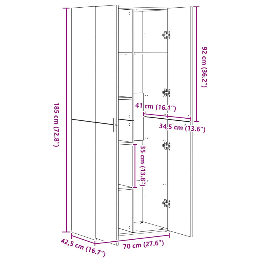 Highboard Zwart eiken 70 x 42,5 x 185 cm Bewerkt hout