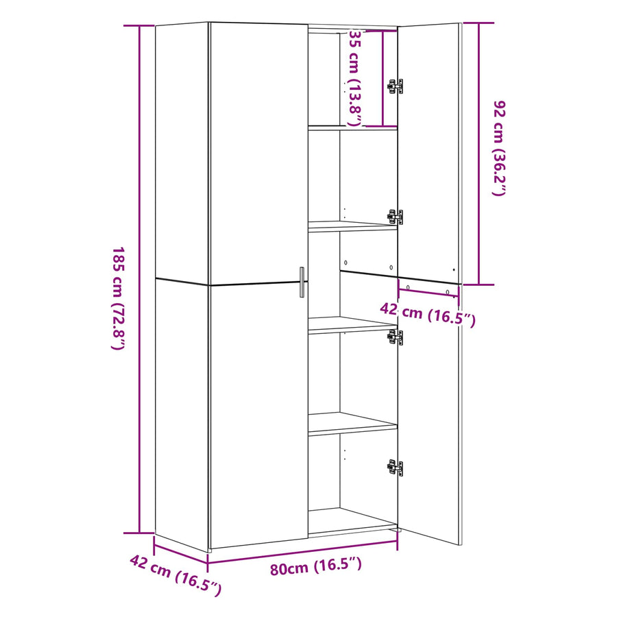 Hoge kast 2 pcs Artisan Eiken 80 x 42 x 185 cm