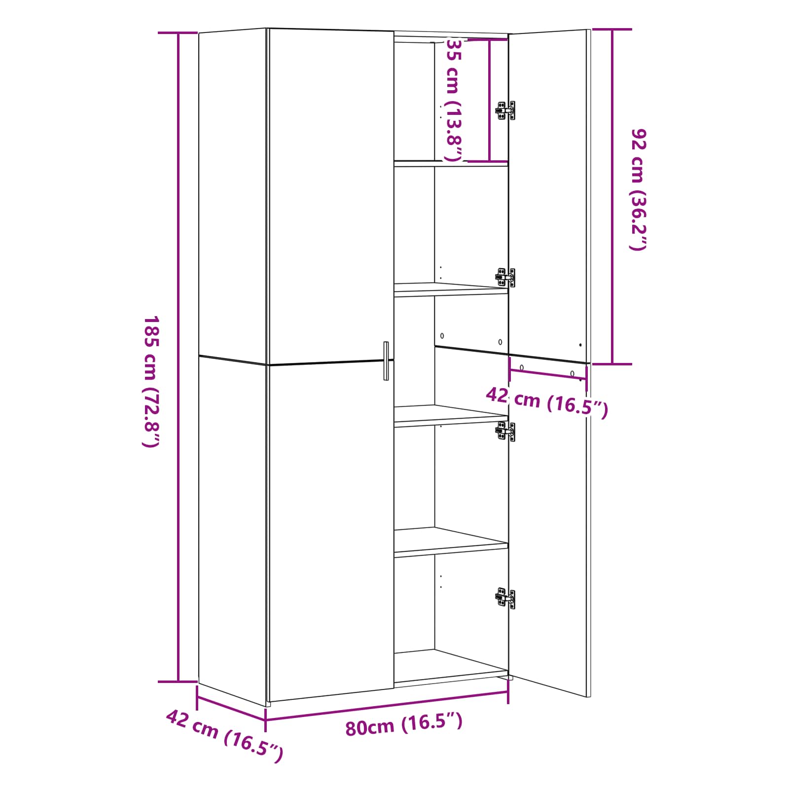 Hoge kast 2 pcs Zwart Eiken 80 x 42 x 185 cm