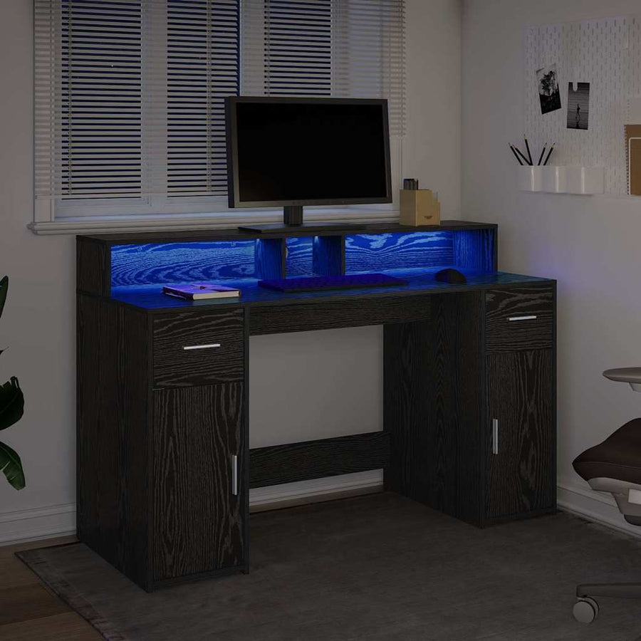 Bureau met lade Zwart eiken 140 x 55 x 91 cm Bewerkt hout
