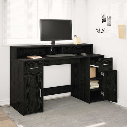 Bureau met lade Zwart eiken 140 x 55 x 91 cm Bewerkt hout