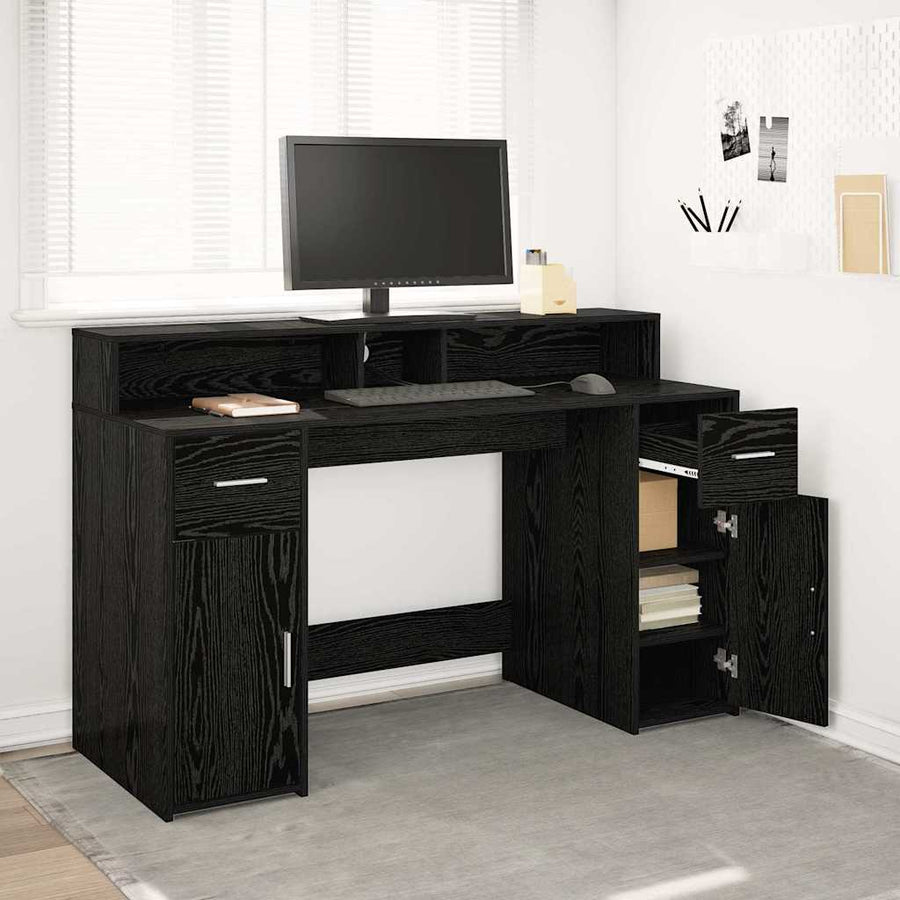 Bureau met lade Zwart eiken 140 x 55 x 91 cm Bewerkt hout