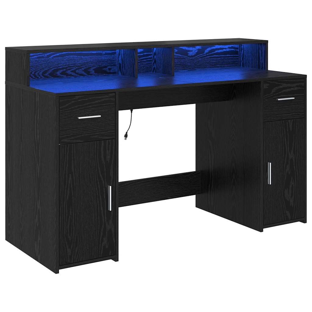 Bureau met lade Zwart eiken 140 x 55 x 91 cm Bewerkt hout