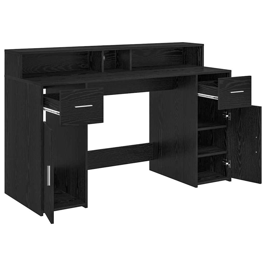 Bureau met lade Zwart eiken 140 x 55 x 91 cm Bewerkt hout