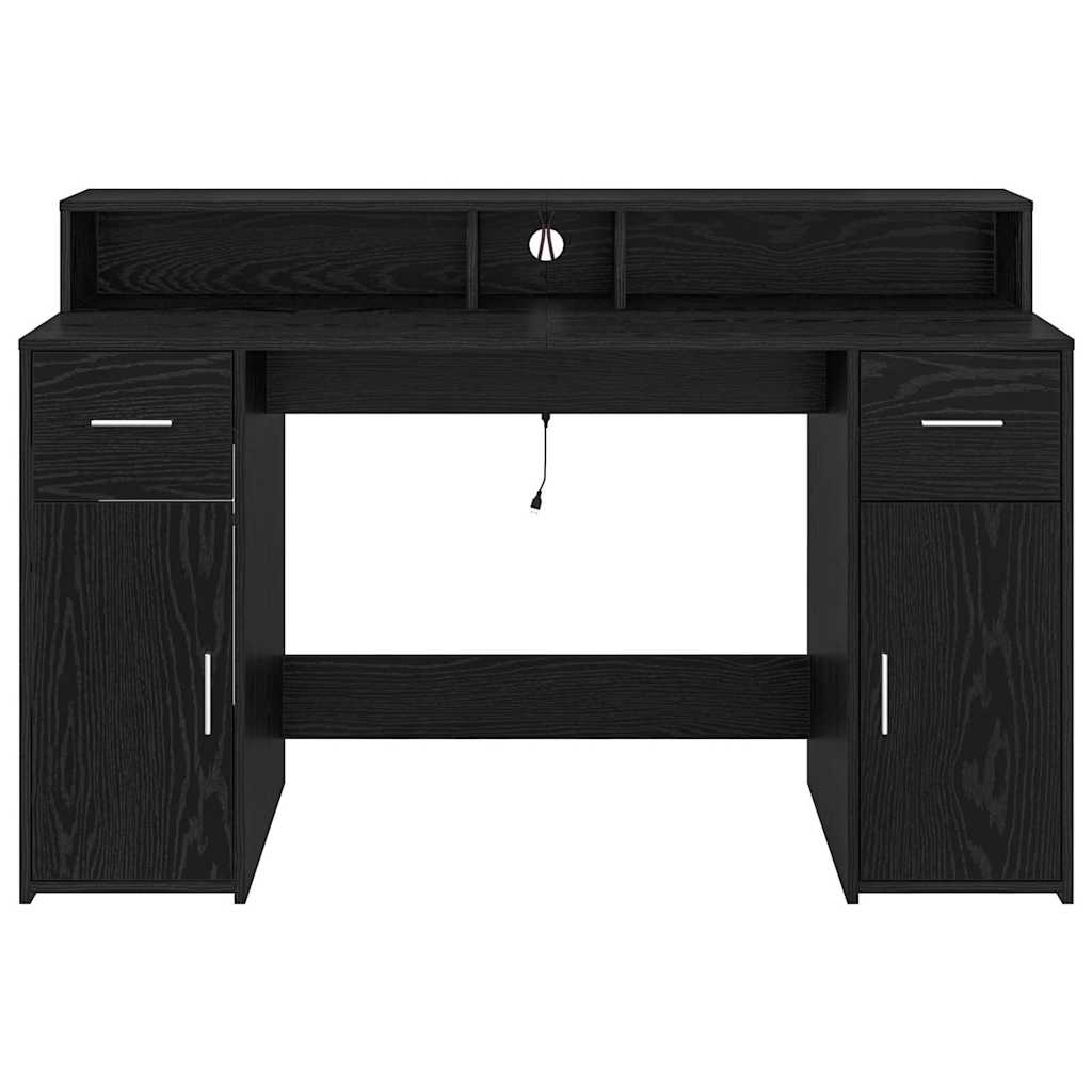 Bureau met lade Zwart eiken 140 x 55 x 91 cm Bewerkt hout
