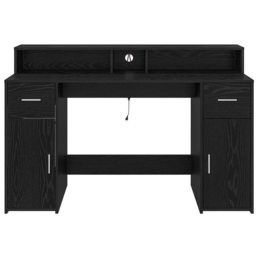 Bureau met lade Zwart eiken 140 x 55 x 91 cm Bewerkt hout