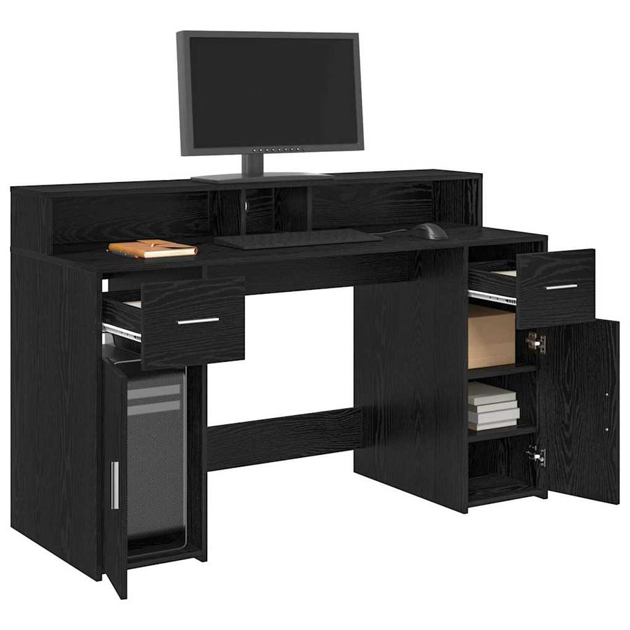 Bureau met lade Zwart eiken 140 x 55 x 91 cm Bewerkt hout