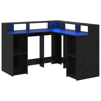 Bureau met plank Zwart Eiken 130 x 130 x 91 cm Bewerkt hout