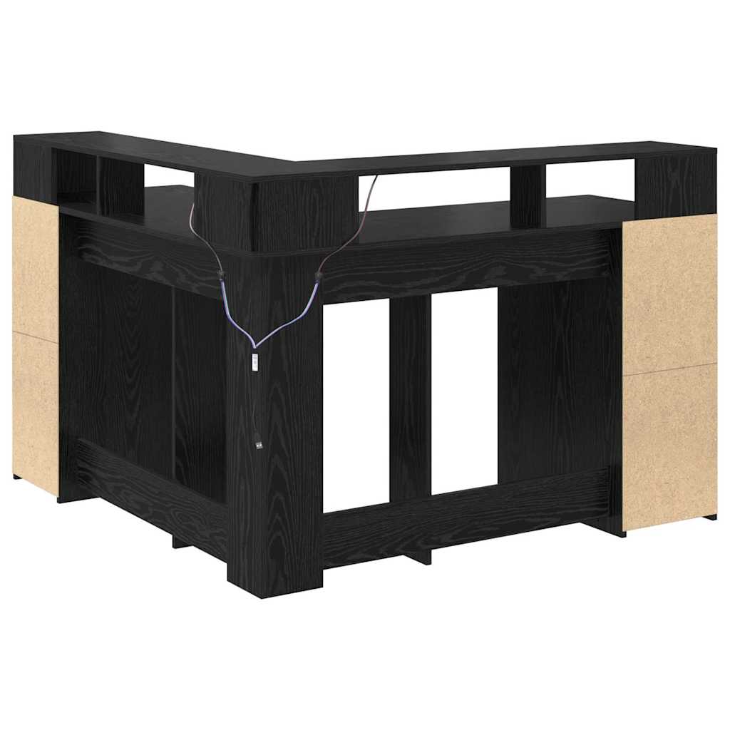Bureau met plank Zwart Eiken 130 x 130 x 91 cm Bewerkt hout