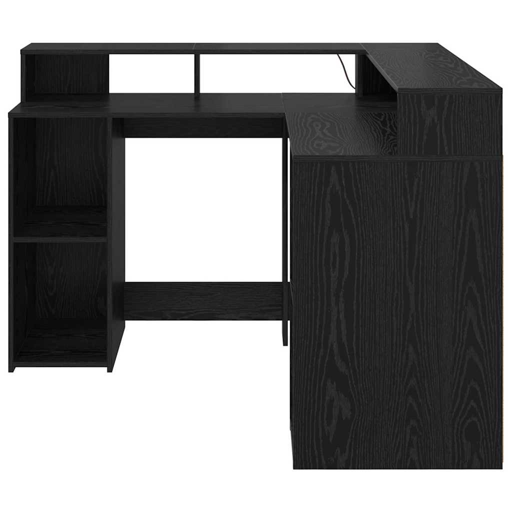 Bureau met plank Zwart Eiken 130 x 130 x 91 cm Bewerkt hout