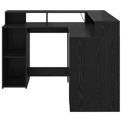 Bureau met plank Zwart Eiken 130 x 130 x 91 cm Bewerkt hout