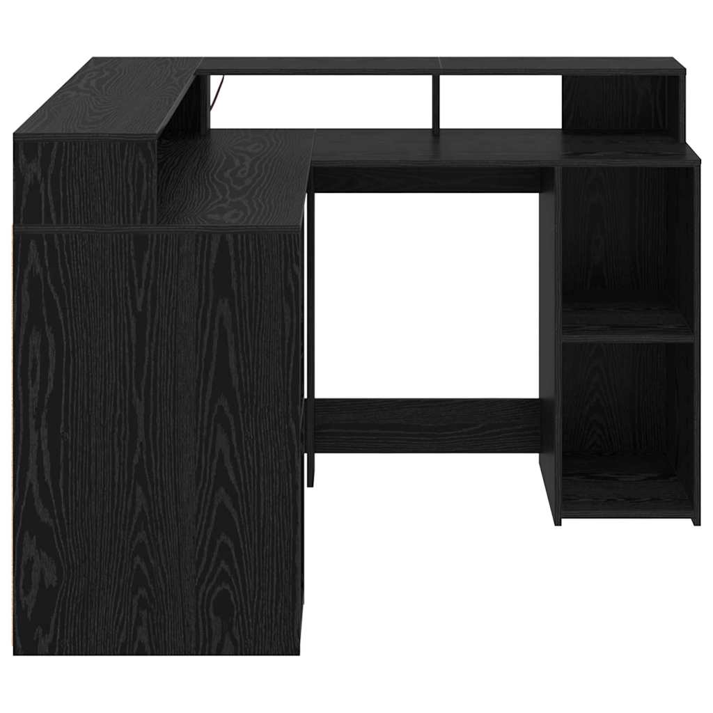 Bureau met plank Zwart Eiken 130 x 130 x 91 cm Bewerkt hout