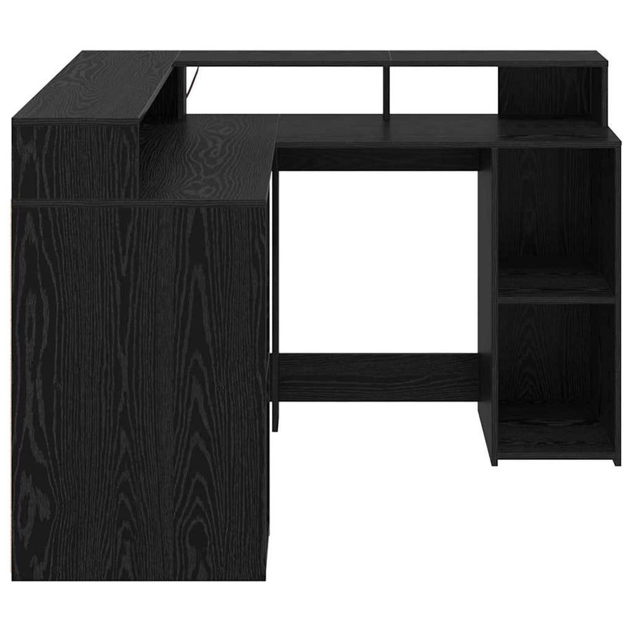 Bureau met plank Zwart Eiken 130 x 130 x 91 cm Bewerkt hout