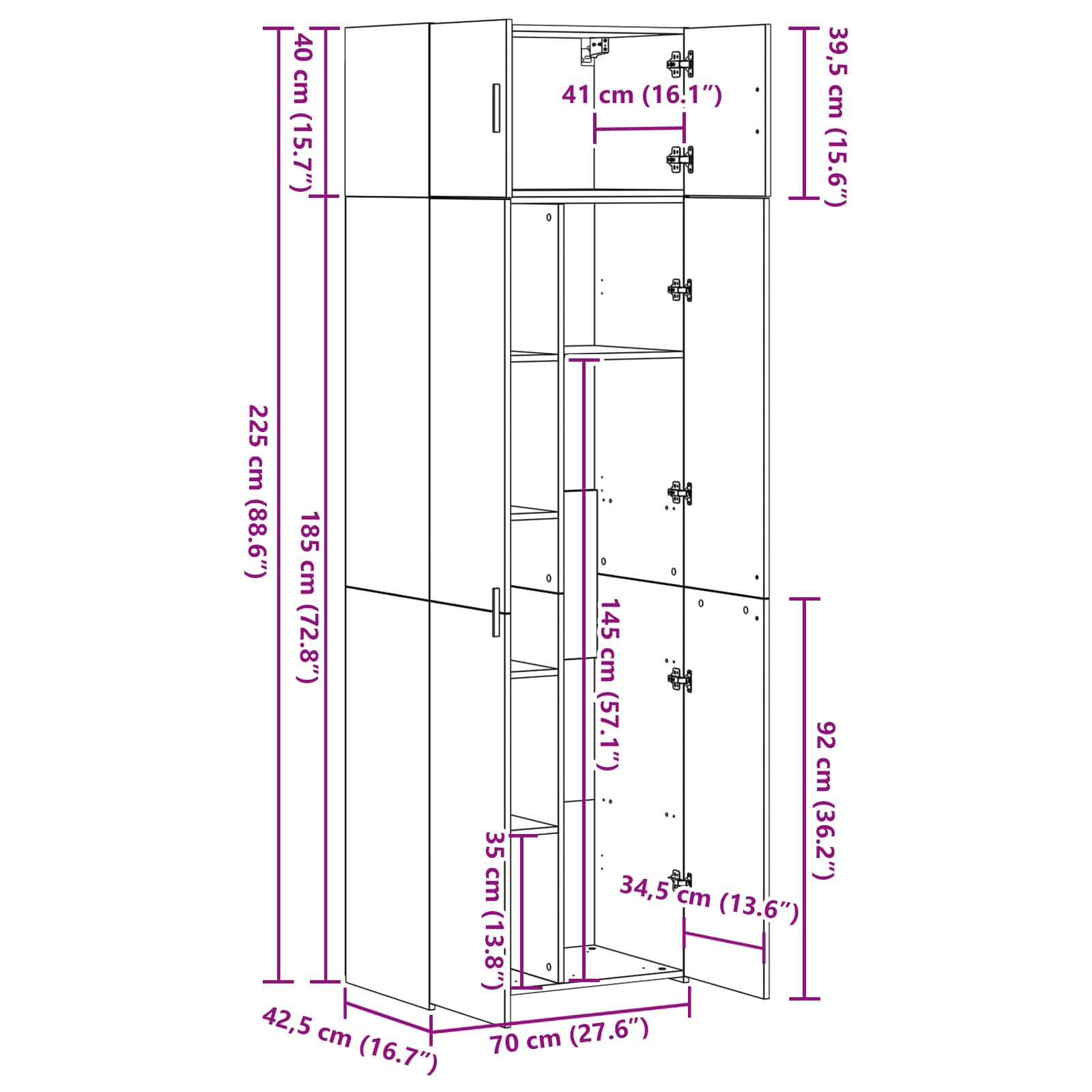 Opbergkast 2 pcs Oudhout 70 x 42,5 x 185 cm