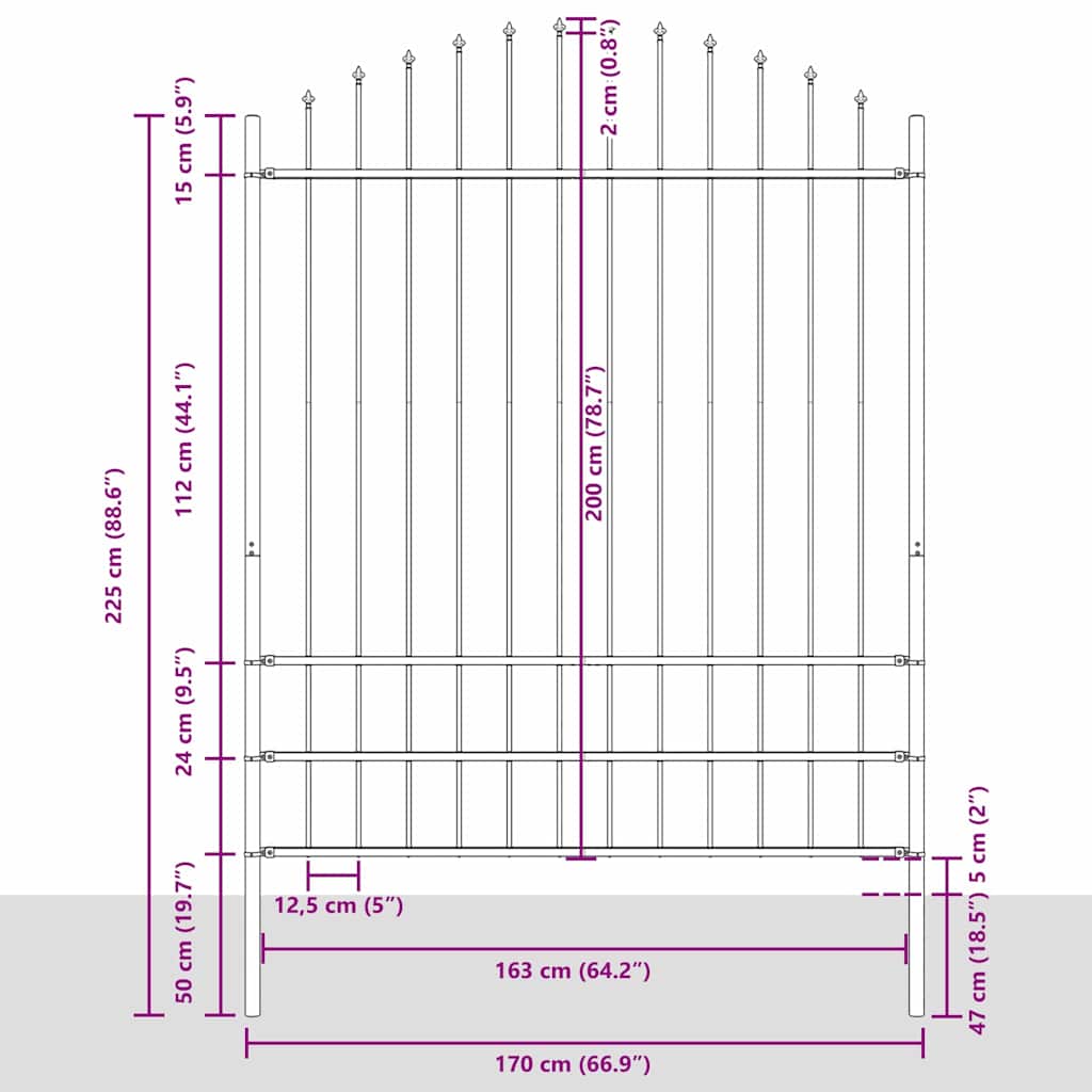 Tuinhek WOERDEN 4 pcs 170 x 225 cm Gepoedercoat staal Grijs