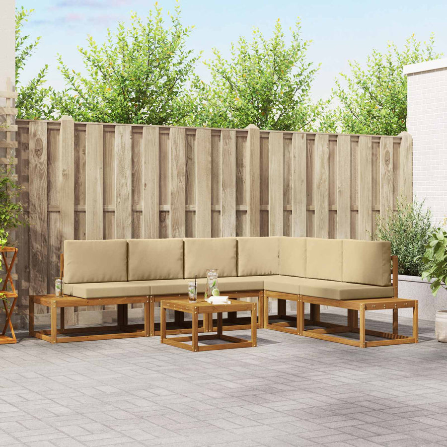 Buiten bankenset met kussen 7 Stuk Natuurlijk en Beige