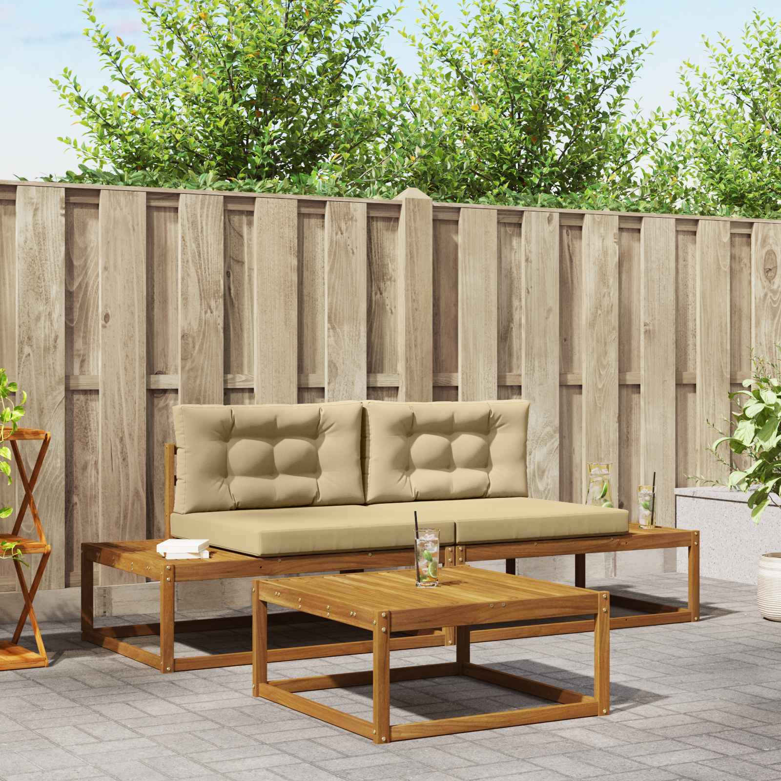 Buiten bankenset met kussen 3 Stuk Natuurlijk en Beige